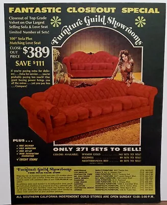 Vintage 1970's Mid-Century Furniture Home Decor Design - Red Couch - 1972 Art AD • $9.95