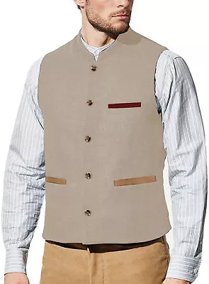 Mens Herringbone Stand-Up Collar Vest Tweed Waistcoat Wedding Wool Vintage Retro • $15.99