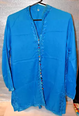 Women’s Ethnic Tunic Shirt Cotton  Moroccan Casual Fashion Blouse Turquoise • $11.95