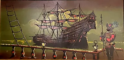 Mid-century Conquistador Vintage Spanish Revival Galleon Explorer Drip Painting • $219