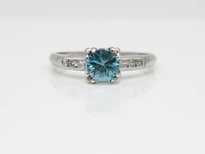 Vintage Signed DELMAR $2400 1.27ct Blue Zircon Diamond Platinum Wedding Ring • $650