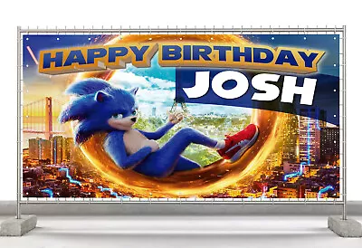 $31.68 • Buy Sonic Movie The Hedgehog Custom Happy Birthday Banner Personalized Poster M560