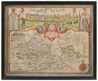  17th Century John Speed Barkshire Described Engraving Map Windsor Castle 1676 • £406.10