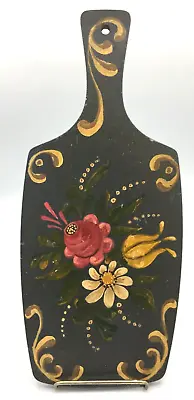 Primitive Wooden Cutting Board Signed Hand-painted Floral Design 13 1/8”x 5 5/8” • $24.97