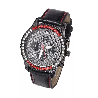 Men's Iced Luxury Bezel  Hip Hop Black Genuine Leather Band Watch • $18.99
