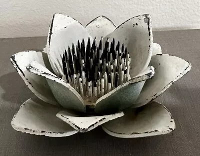 Vintage White Metal Lotus Petal Water Lily Flower Frog Holder Arrangement • $31