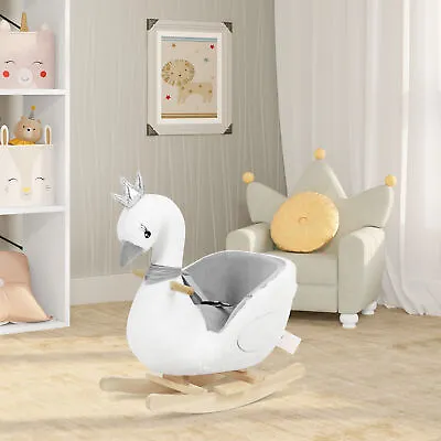 WOTLU Baby Rocking Horse Ride On Swan W/ Safety Belt High Sides And Handles • £66.99