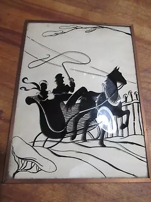 Vintage Convex Silhouette Reverse Paint Picture-On A Sleigh Ride • $14.99