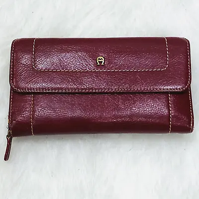 Etienne Aigner Red Leather Women's Wallet 7  Zip Coin Vintage • $49.99