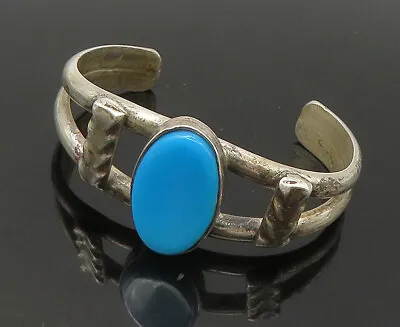 NAVAJO 925 Sterling Silver - Vintage Turquoise Petite Cuff Bracelet - BT8847 • $89.95