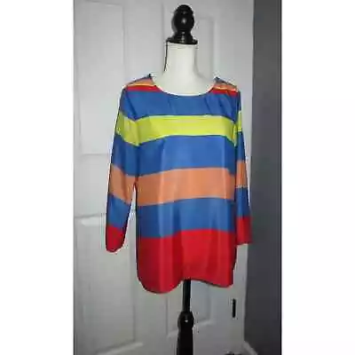 J.CREW Women’s Blue Red Yellow Striped 3/4 Sleeve Tee Size LARGE Anchor Buttons • $22.99