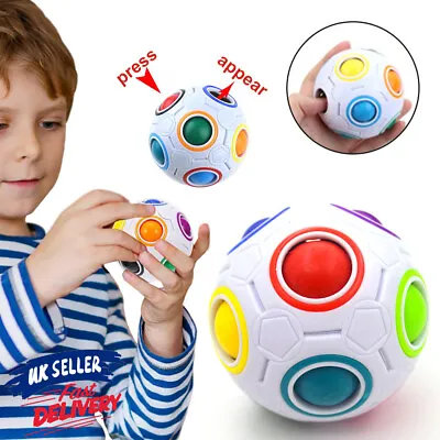 Fidget Ball Rainbow Magic Puzzle Rubiks Cube Toy Autism Brain Stress_Relief Gift • £6.71