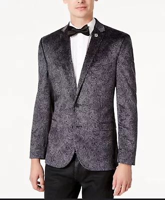 Nick Graham Blazer Men Sz 36S Grey Velour Paisley Dinner Jacket Stylish Elegant • $54.75