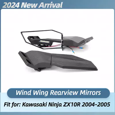 Rearview Wind Wing Mirrors W/ Turn Signals Lights For Kawasaki 2004 2005 ZX10R • $45.50