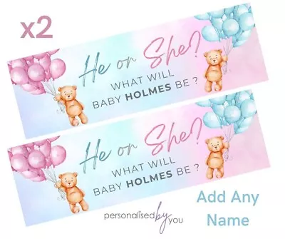 2x Personalised BABY SHOWER GENDER REVEAL Banners LARGE Party Poster BEAR • £6.45