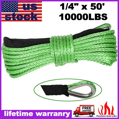 New 1/4  X 50' Synthetic Winch Rope Line Cable 8200 LB Capacity ATV W/Sheath GRN • $38.76