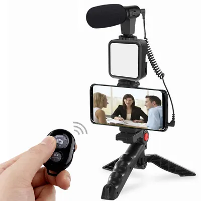 Smartphone Vlog Video Kit With Tripod Microphone LED Light Phone Holder Remote • $30.39