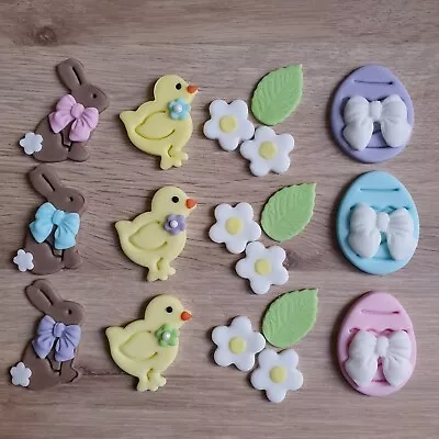 12 X Handmade Easter Cupcake /Cake Edible Decorations. Bunny Egg Chick Flower • £7.50