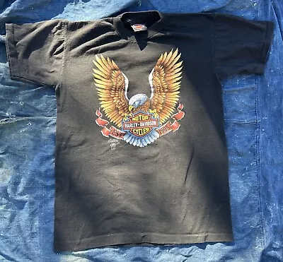 80s Vintage 1988 3D Emblem Eagle Shield Harley Davidson Shirt Hawaii Size M • $185