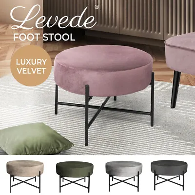 Levede Foot Stool Ottoman Footstool Velvet Accent Round Dressing Vanity 55cm • $39.99