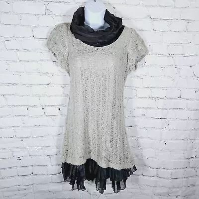 NWT A’reve Gray Cowl Neck Crochet Lace Short Sleeve Dress Sz S Ruffle Layer Hem • $20