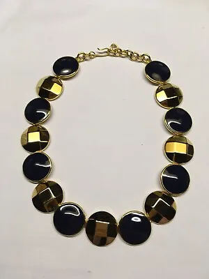 Vintage Monet Gold Tone Dark Blue Enamel Choker Necklace 16.5”-18” Signed • $20