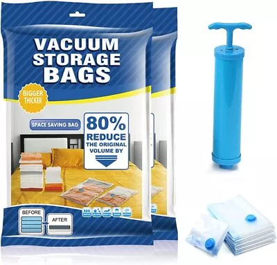 10 X Jumbo Vacuum Storage Bags Travel Space Saver Garment Seal Clothes Hand Pump • $14.99