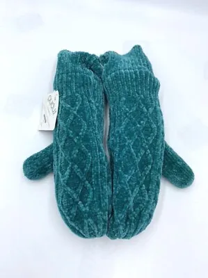 $17.99 • Buy NWT Pudus Chenille Cable Knit Mittens Teal Faux Fur Lining Vegan Warm Soft