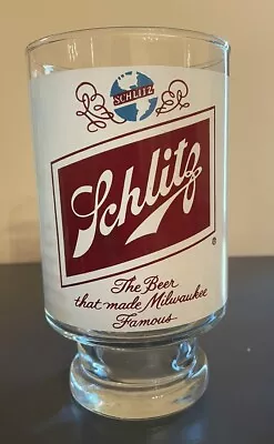 Vintage Schlitz Footed Glass The Beer That Made Milwaukee Famous 32 Oz Large. • $7