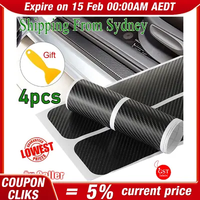 4pcs Car Door Sill Scuff Protector Plate Sticker Carbon Fibre Cover Anti-Kick AU • $9.99