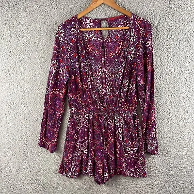 $26.90 • Buy Tigerlily Womens Playsuit 12 Purple Long Sleeve Shorts V Neck Pattern Sun Summer