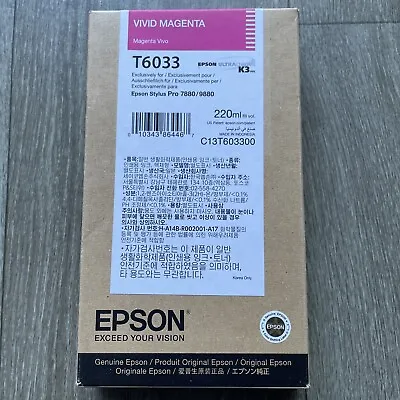 GENUINE EPSON T6033 VIVID MAGENTA 220ml INK STYLUS 7880 9880  (03/22/2023) *Read • $23.99