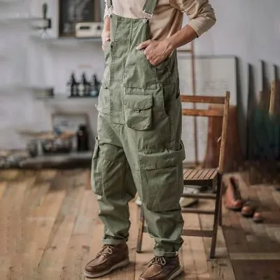 Hot Men's Straight Cargo Overalls Retro Workwear Jumpsuits Casual Loose PartyNew • $40.63