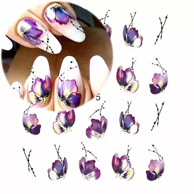 $2.69 • Buy DIY Nail Art Water Transfer Stickers Purple Flowers Petals Floral Decals AU