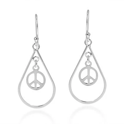 $18.99 • Buy Spirit Teardrop Peace Sign Symbol Sterling Silver .925 Dangle Earrings