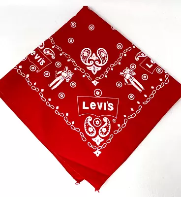 Vintage Levi's Cowboy Paisley Square Bandana Handkerchief Red 100% Cotton NOS • $13.99