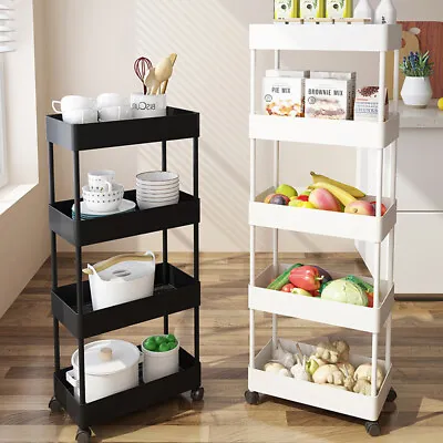 3/4/5Tier Vegetable Rack Fruit Storage Kitchen Utility Basket Trolley Cart Wheel • £22.95