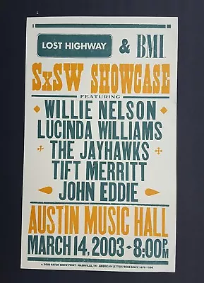 $279 • Buy WILLIE NELSON SxSW TIFT MERRITT Hatch Show Print AUSTIN 2003 Concert Poster RARE