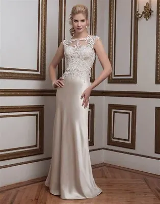 Justin Alexander Venice Lace Charmeuse Wedding Dress 8792 Champagne Ivory UK 12 • £350