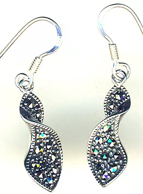 925 Sterling Silver Marcasite Spiral Drop/Dangle Earrings  Length 1.3/8   30mm • £17.99