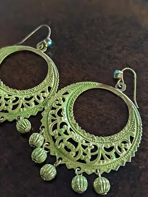 Gyspy/ Middle Eastern Theme; Gold Toned Cut-out & Etched Design Earrings • $5