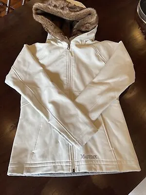 Womens Marmot Furlong Jacket Size S Faux Fur Trim Hood Cream Fleece Lined • $40