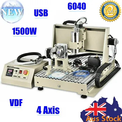 USB 4Axis CNC 6040 Router Engraver Wood Drilling 3D Carving Machine 1500W VDF • $1790