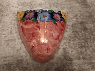 Fabulous Vintage Art Deco Maling Hand Painted Pink Lustre Pocket Wall Vase • £35.99