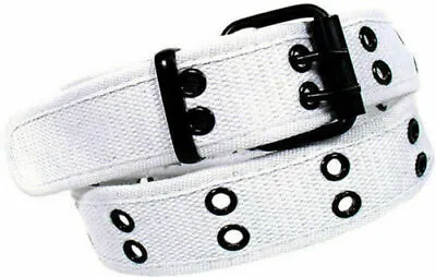 Unisex 100% Cotton Canvas Belt Double Hole For Men Women Buckle Jean • $8.49