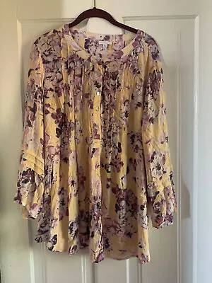 J. Jill | Pleated Floral Blouse Henley Relaxed  Purple Size 2X • $18.50