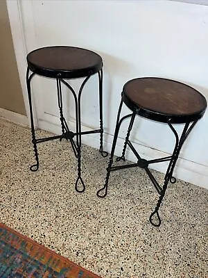 Pair Twisted Wrought Iron Ice Cream Parlor Bar Stools MCM Chicago Industrial • $315