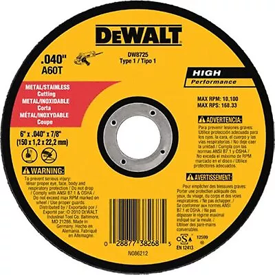 DEWALT Cutting Wheel 6 In. X .040 In. X 7/8 In. 60 Tooth (DW8725) • $6.95