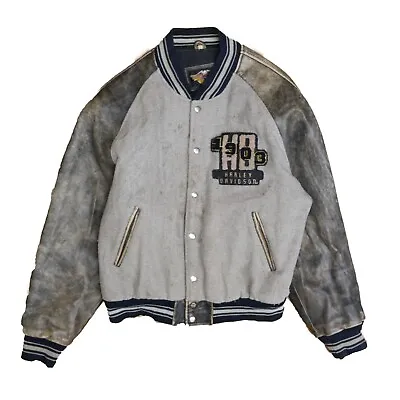 Vintage Harley Davidson Motorcycle Leather Wool Varsity Jacket Size Large • $127.50