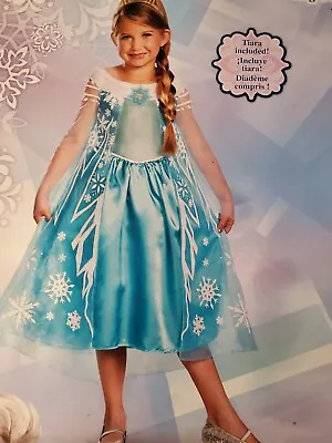 NEW Elsa Deluxe FROZEN Disney Costume Med (7-8) Girls Dress & Tiara ~ NIP • $14